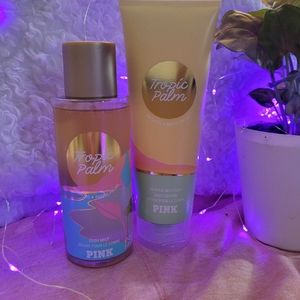 🛍🌸PINK VS! TROPIC PALM BODY SPRAY & LOTION SET!